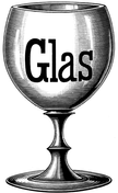 Strichzeichnung eines Glases mit Auffschrift "Glas"